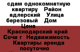 сдам однокомнатную квартиру › Район ­ адлерский › Улица ­ березовый › Дом ­ 17 › Цена ­ 3 000 - Краснодарский край, Сочи г. Недвижимость » Квартиры аренда посуточно   . Краснодарский край,Сочи г.